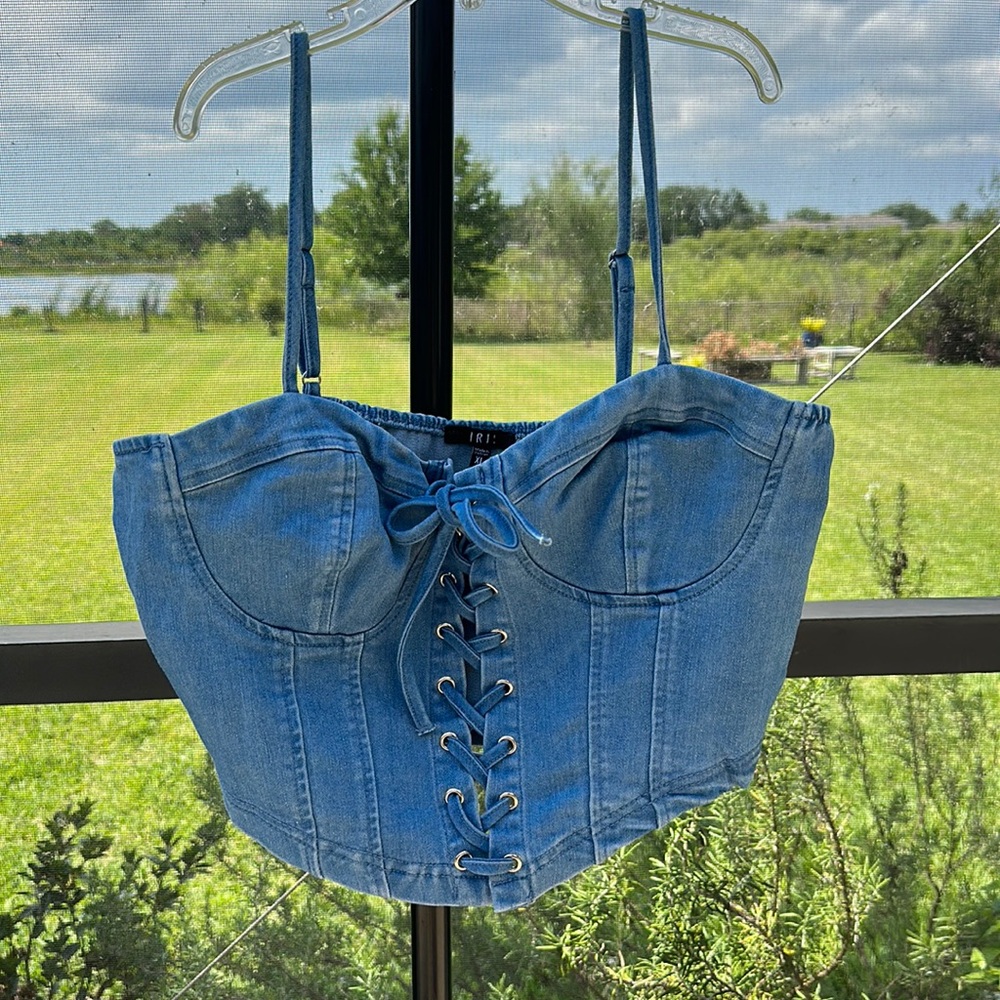 Iris denim Jean corset XL adjustable straps nwot